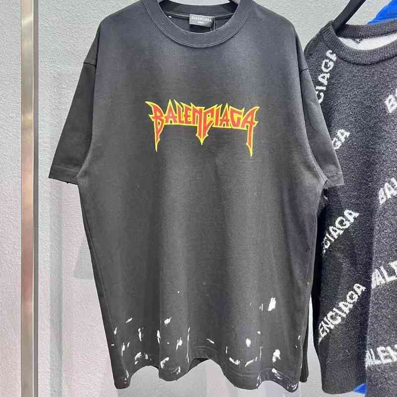

T shirt Baleciga's designer shirts Pair of Paris New Rock Band Couple Lightning Letter Printed Home Flat Shoulder T-shirt high level luxury shirts classic brand, Gray