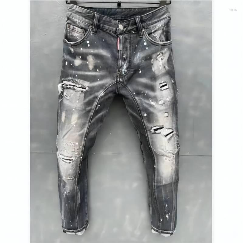 

Men's Jeans European Style Men Teans Slim Denim Trousers Straight Skulls Biker Hole Pants T152Men's, T152