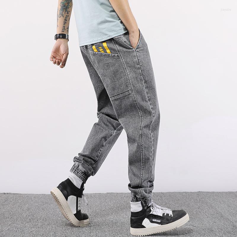 

Men' Jeans Autumn High Quality Men Large Size Elastic Waist-tied Harem Pants Loose Tide Denim, Black