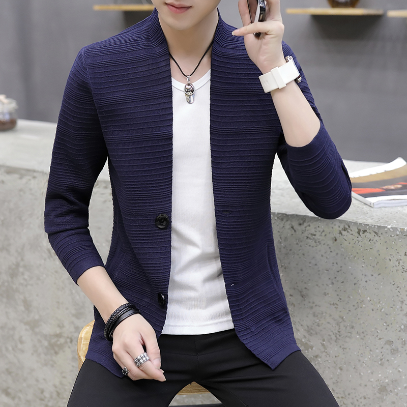 

Men's Jackets HOO knitting cardigan male vneck outer wear in the spring and autumn light fashion handsome recreational sweater 220826, Gray