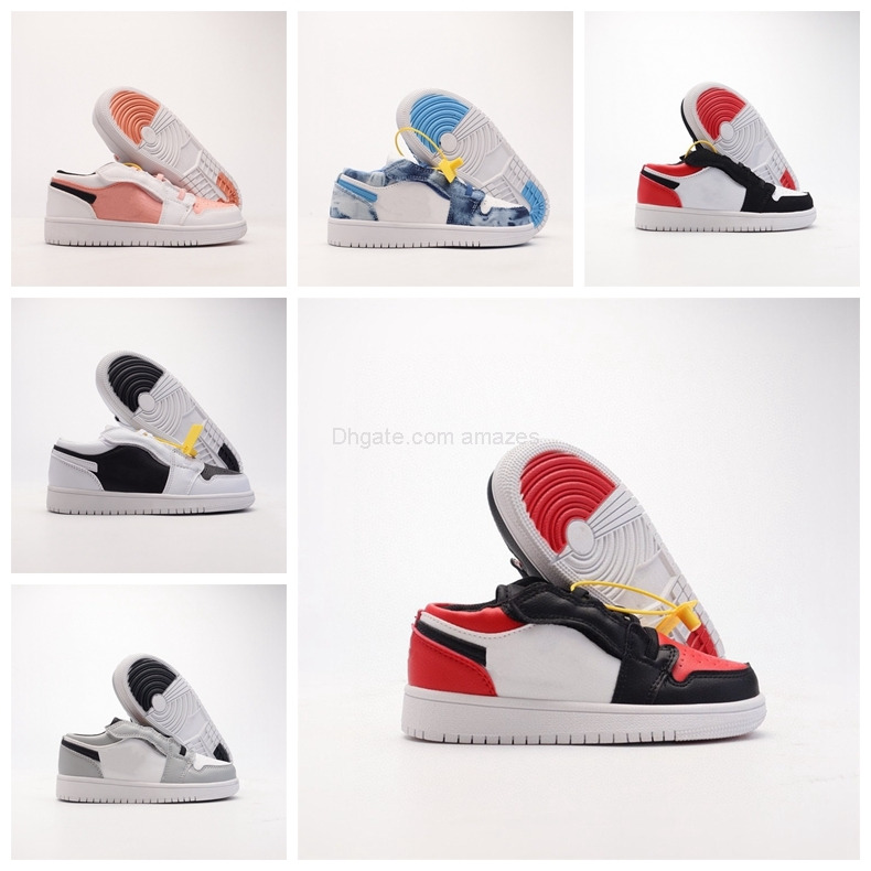 

2022 Hot Kids 1 Low Alt Bred Toe Light Smoke Basketball Shoes Royal Yellow Washed Denim Girls Boys Children Sneakers White Light Madder Root US Size 7.5C-3Y EUR 24-35, 001