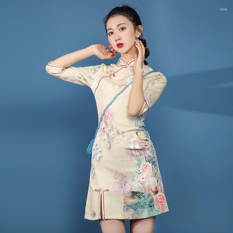 

Casual Dresses Fashion Vintage Cheongsam Dress Women Printing Bodycon Sexy Bandage Party DressCasual