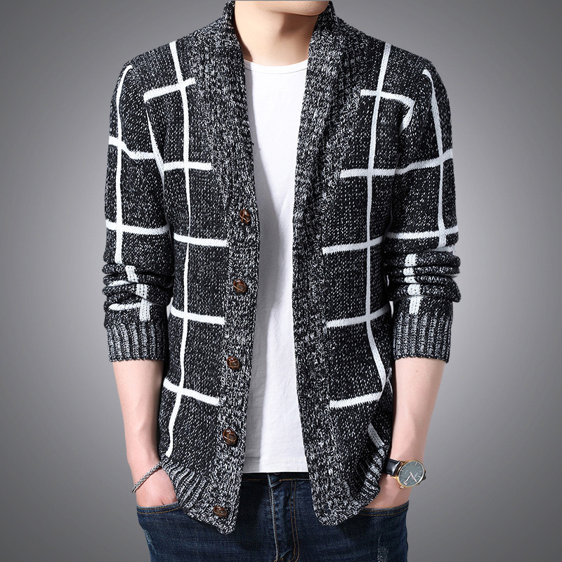 

Men's Jackets Men Autumn Knitted Sweater Coats Knitting Jumper Slim Fit Pull Homme Man Spring Sweater Men Plaid Cardigan LL220826, Black