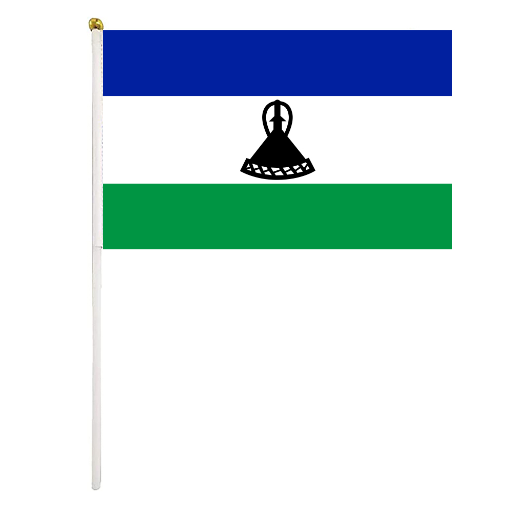 

Lesotho Hand Waving Flags 14x21 cm Polyester Country Banner With Plastic Flagpoles For Parades Sports Events Festival Celebrations