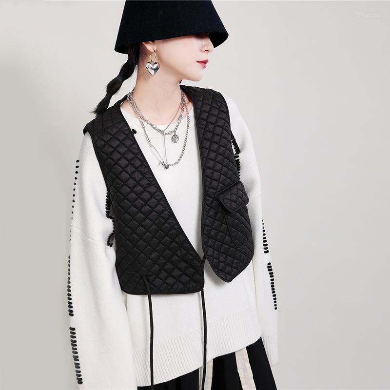 

Women's Vests Women's Loose Outer Wear Vest 2022 Style Cotton Jacket Lace-up Diamond Women Fall/winter, Black