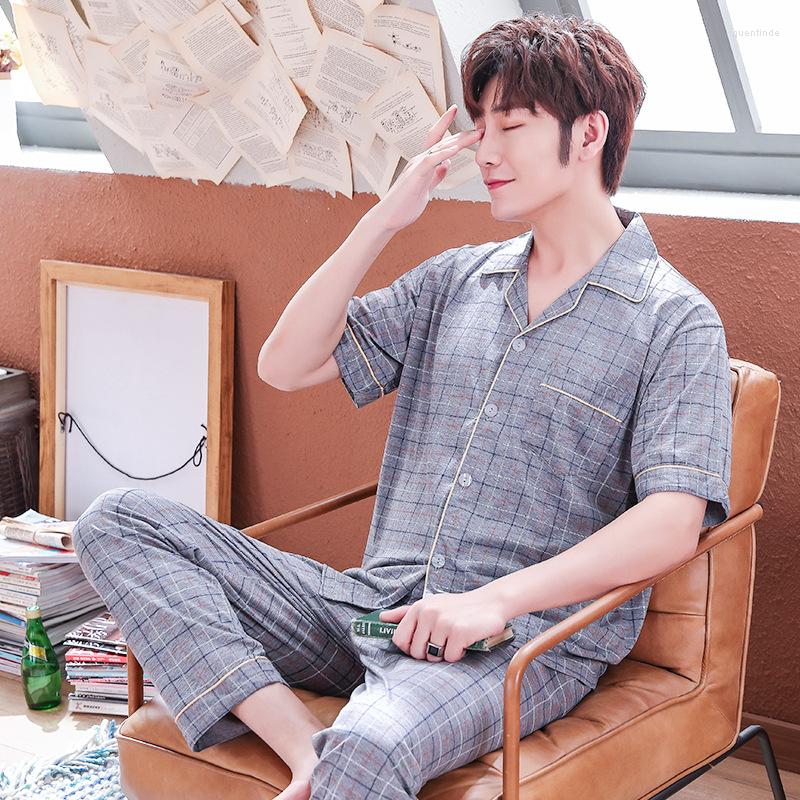 

Men's Sleepwear Cotton Men Pajamas Set Luxury Clothing Comfortable Knitted Short Sleeve Trousers Nightwear For, 3880