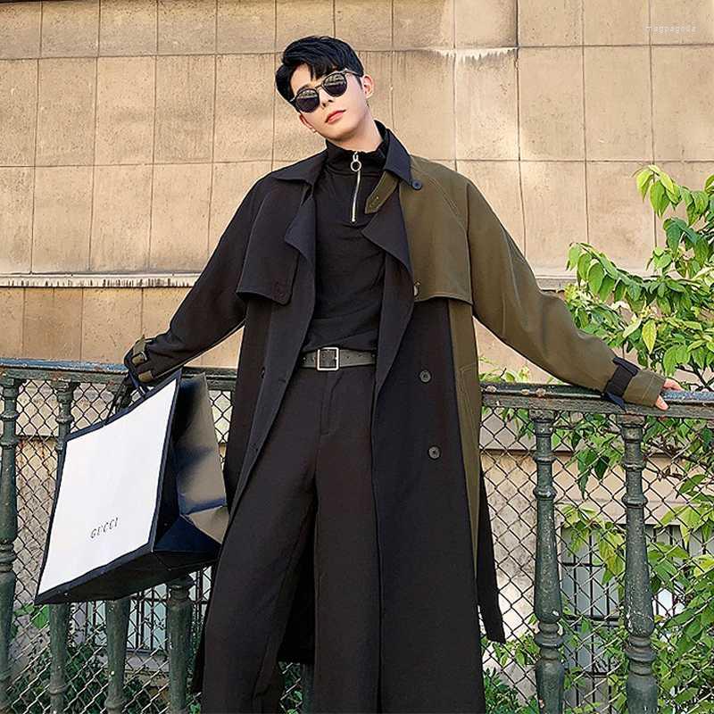 

Men's Trench Coats 2022 Autumn Winter Men Splice Sashes Loose Casual Chic Long Coat Male Vintage Streetwear Hip Hop Windbreaker Overcoat Jac, 563