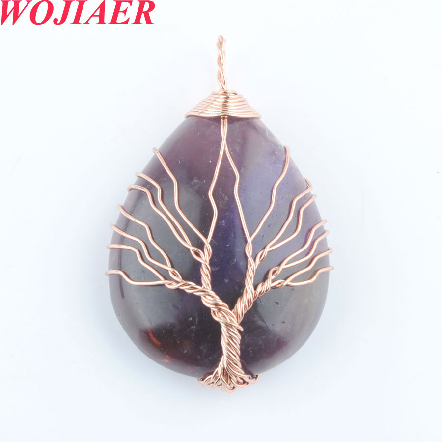 New Women Natural Stone Waterdrop Pendant for Necklace Fashion Wrap Wire Tree of Life Purple Crystal Opal Charm Female Jewelry BO901-image-795302577