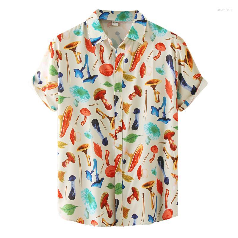 

Men's Polos Mushroom Print Shirt Mens Shirts Male Blouse Summer Casual Short Sleeve Turn Down Collar Streetwear Daily Chemise, Red