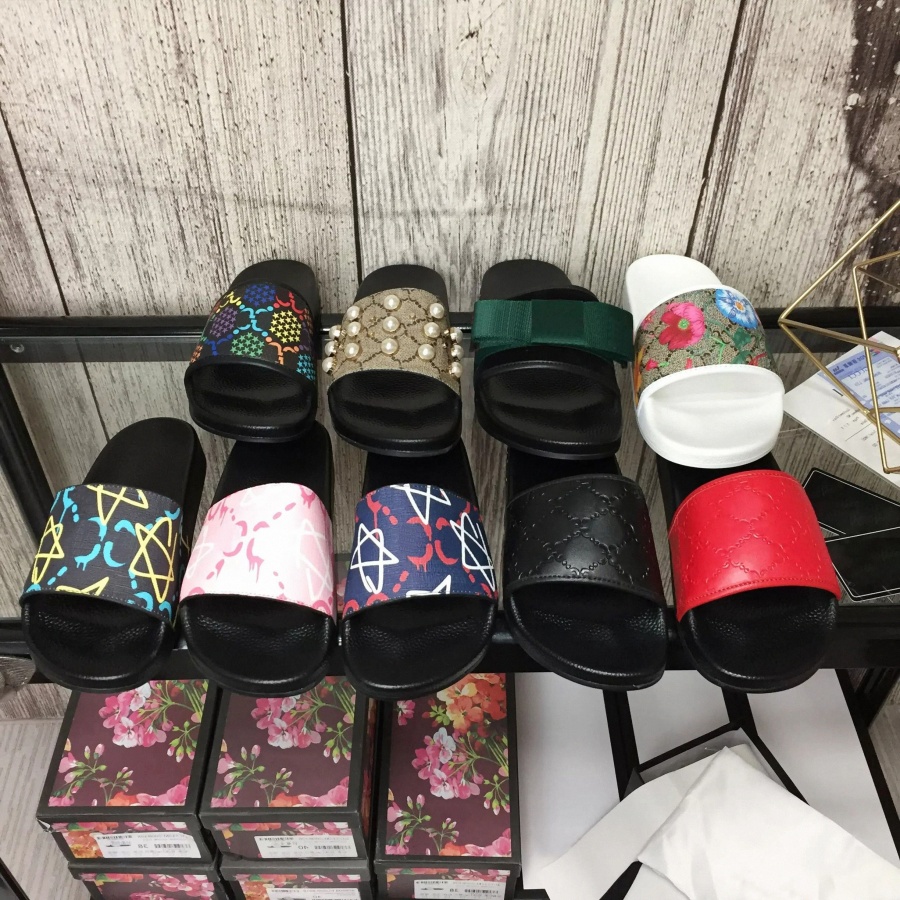 

Designer Slippers men women slides Summer Cool Beach Luxury slide with original box dust bag platform shoes Fashion floral leather rubbers sneakers sandals 35-47, Shoes box