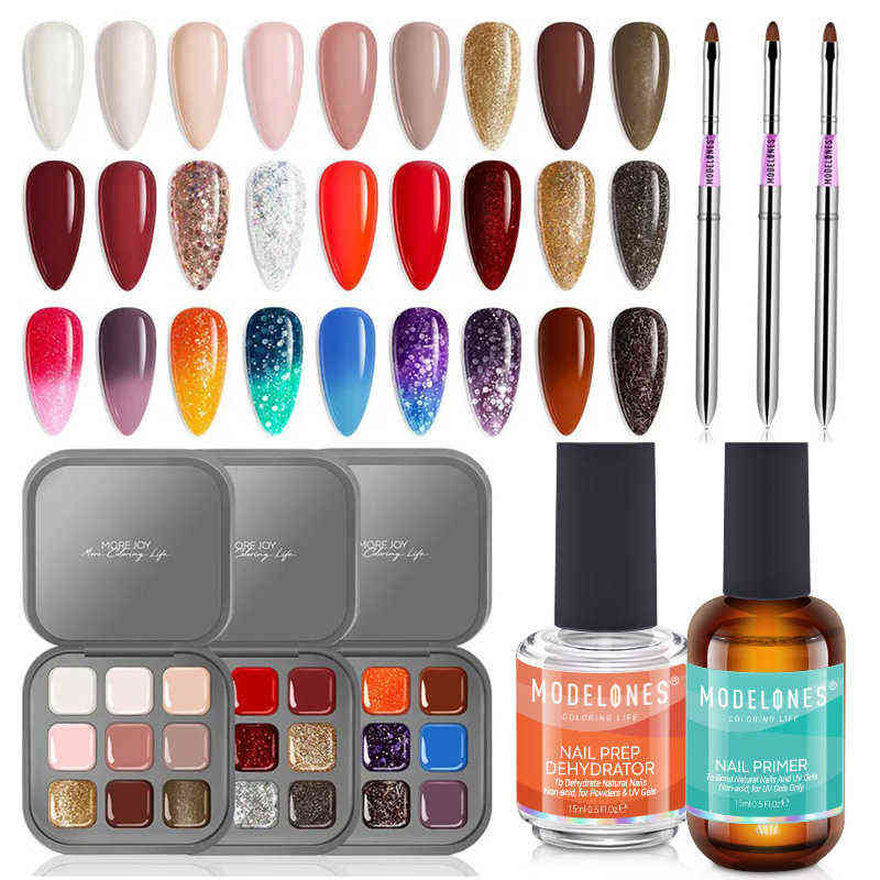 

Nail Polish Modelones 9Colors Solid Cream Gel Palette with Nail Primer and Nail Prep Dehydrator Set Polish Paint Gel Canned Soak Off Varnish T220826, Pink