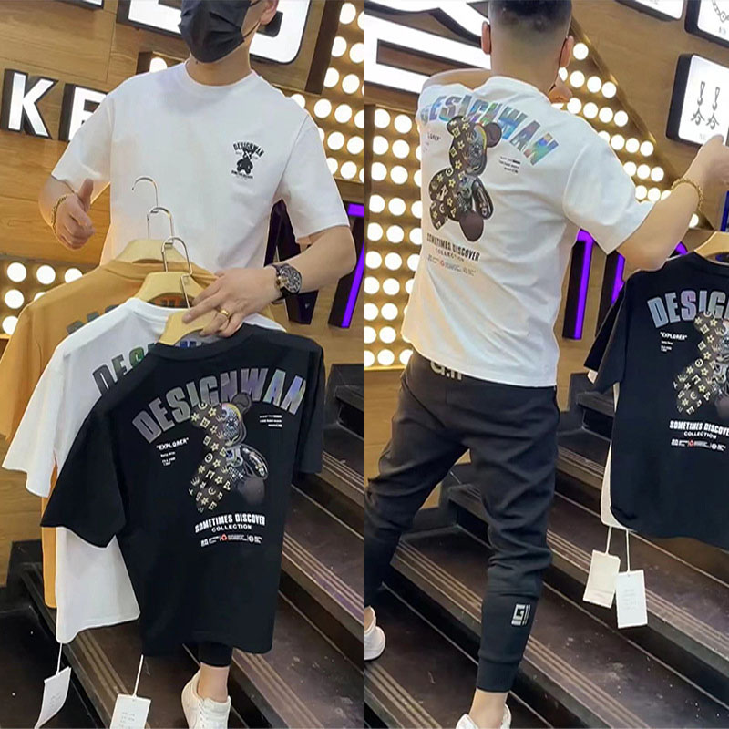 Men's T shirts Little Bear Printing Male Tees Trend Summer Casual LooseMercerized Cotton Round Neck Top Fashion Clothing streetwear M-7XL-image-795200514
