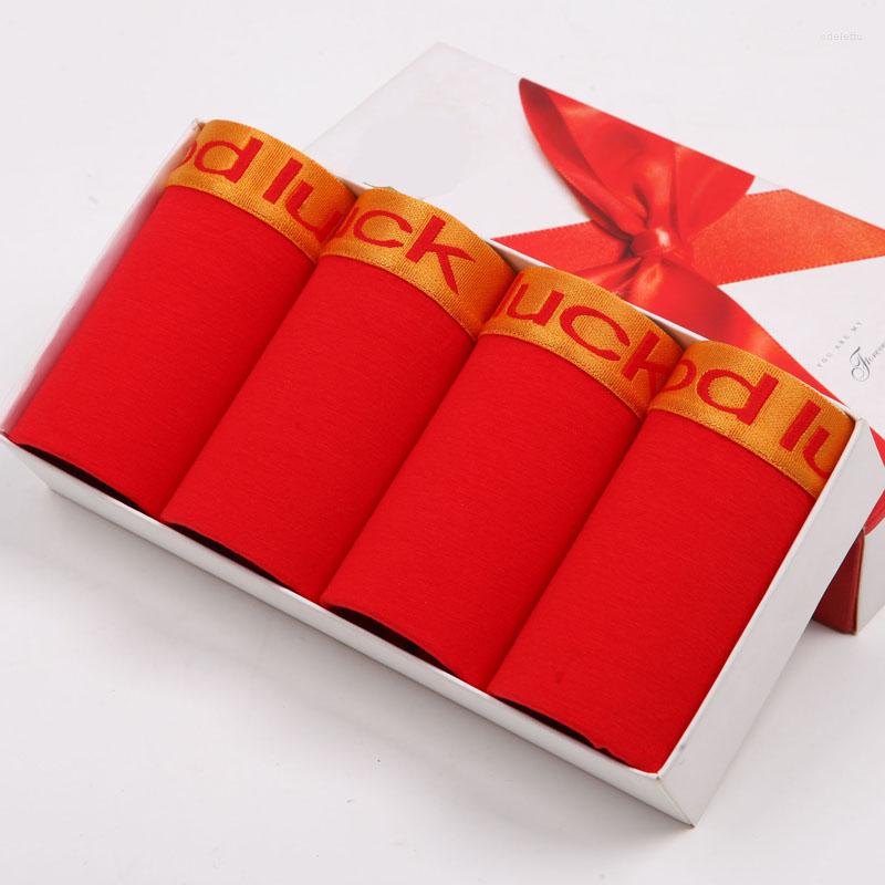 

Underpants ZJX 4Pcs/lot Couple Underwear Red Men's Boxers Soft Cotton Women Panties For Good Luck Sexy Male/Female