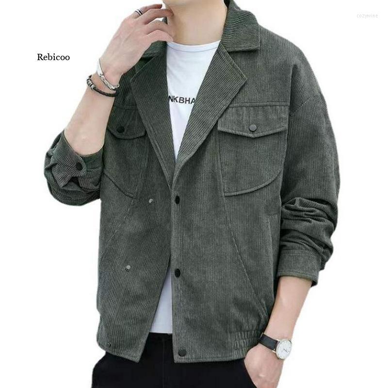 

Men's Jackets Corduroy Jacket Men's Spring Autumn Suit Collar Cargo Student Baseball Outwear, Black