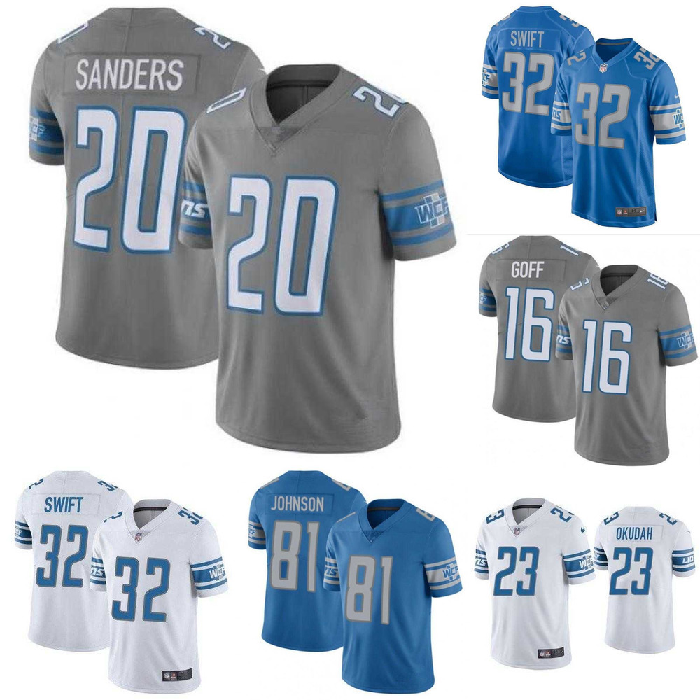 

Men Jersey Youth Women''Detroit''Lions'' 20 Barry Sanders 16 Jared Goff 23 Jeff Okudah 32 D'Andre Swift 81 Johnson Football Jerse, Color