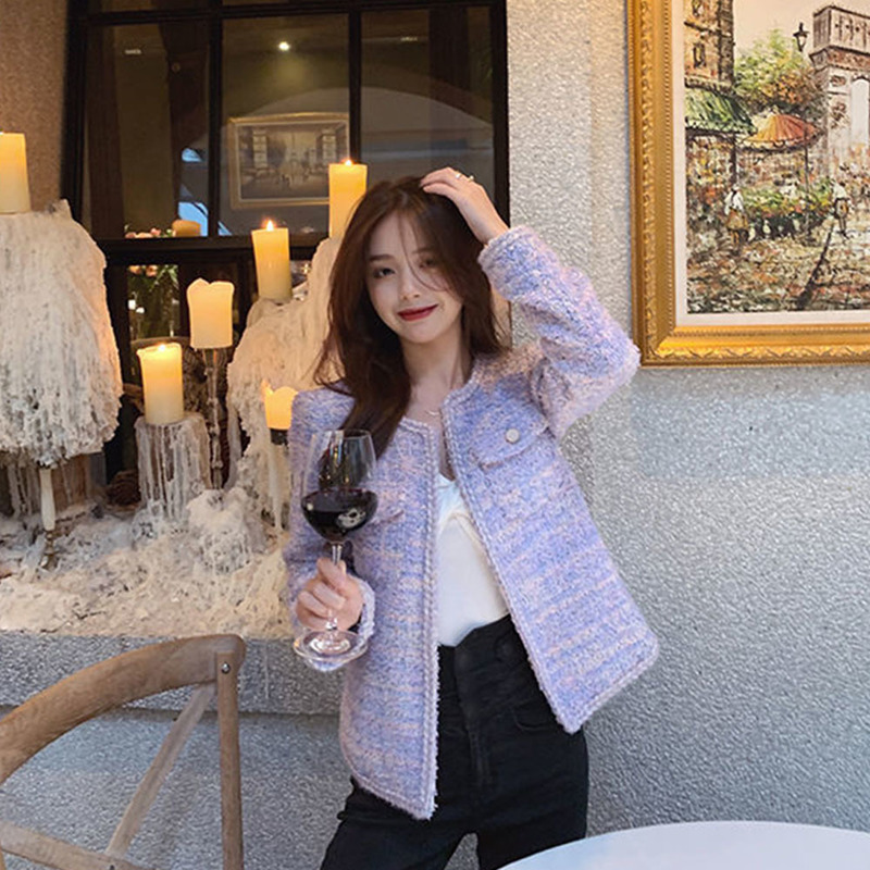 Vestes Femmes Femmes Violet Doux Plaid Laine Tweed Manteau Casual Haute Qualité Chaud Pardessus Mode Élégant Tempérament Doux Veste 220827