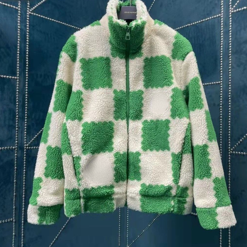 

22ss V designer jacket men wool coat checkerboard embroidered coats women zipper jackets LV8, Green