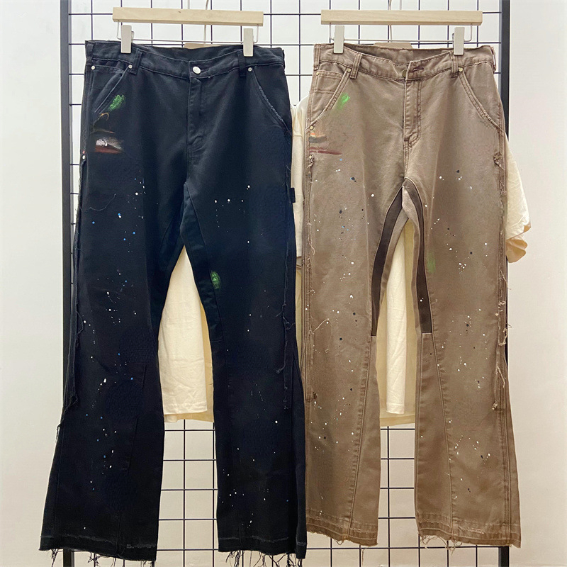 Jeans Men Painted High Street Cargo Style Flared Jean Casual-image-795343446