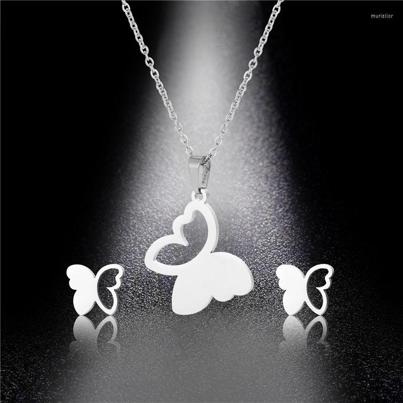 

Jewelry Sets Creative Simple Titanium Steel Butterfly Necklace Earring Set Selling Spot Wholesale, Picture shown
