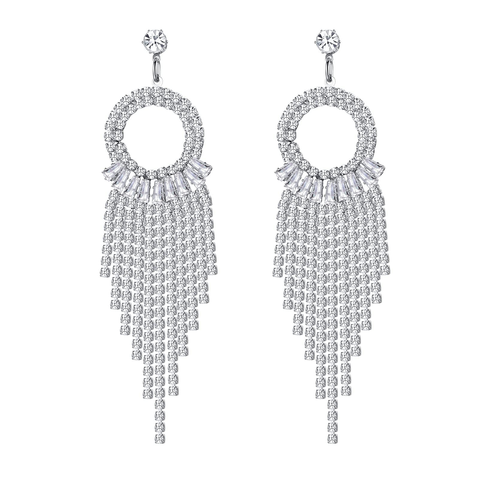 

Charm Rhinestone Earrings Dangling Tassel Long Sparkly Sier Prom Party Wedding For Women amEBY