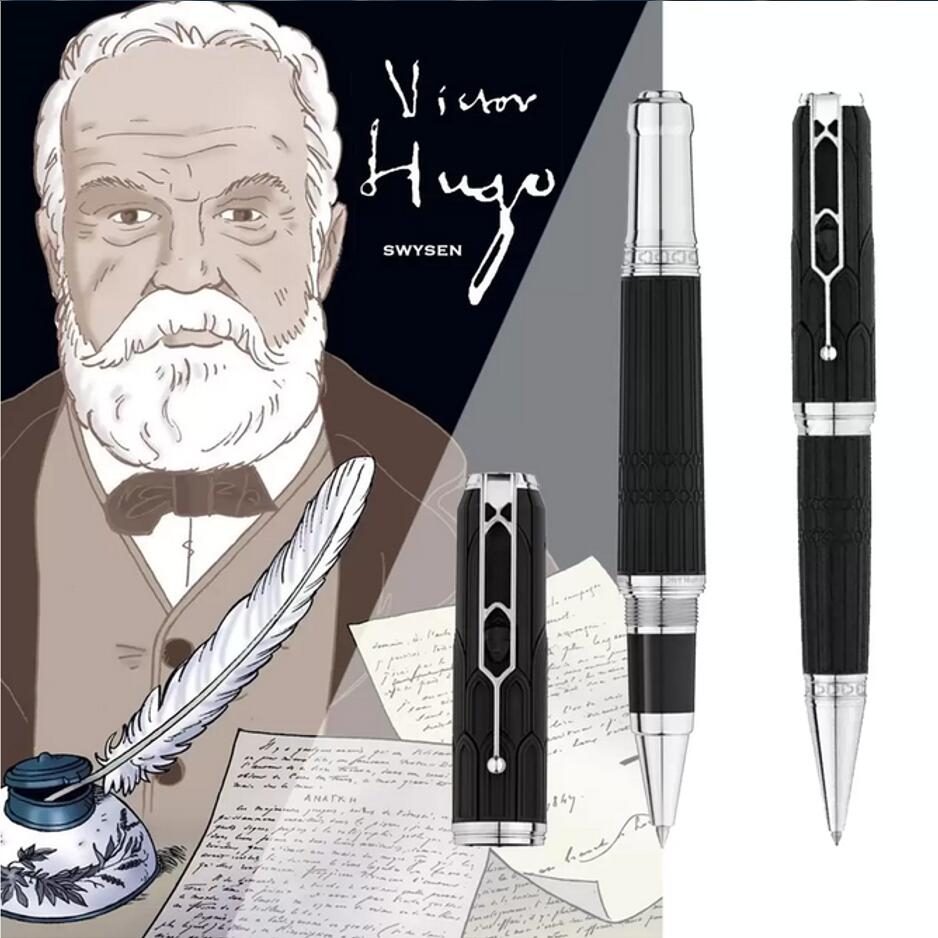 

Luxury Victor Hugo Writer Roller Ball Pen With Cathedral Architectural Style Engraved Pattern Stationery Office Black Gift Pens Series Number 5816/8600, As pictures