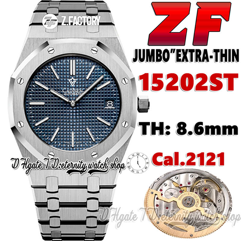 

ZF zf15202 Mens Watch Cal.2121 ZF2121 Automatic Ultra-Thin 8.6mm Blue Texture Dial Stick Markers 904L Stainless Steel Bracelet Case Super Edition eternity Watches, Watch waterproof production cost