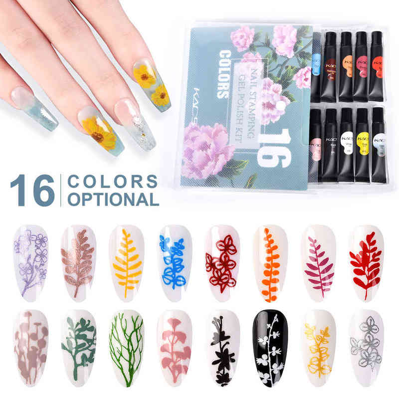 

Nail Polish KADS 16 pcs Nail Stamping Gel Polish Set Stamp Paint Print Transfer Lacquer UV Gel Nail Polish Kit for Stamping Plates Template T220826, Pink