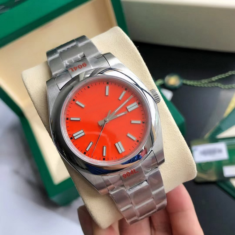 

6 Couples Red dial Mens womens Sapphire watch 36mm 41mm automatic ETA3230 movement 904L stainless steel Oyster perpetual motion wristwatches with box and papers, 05 with box papers