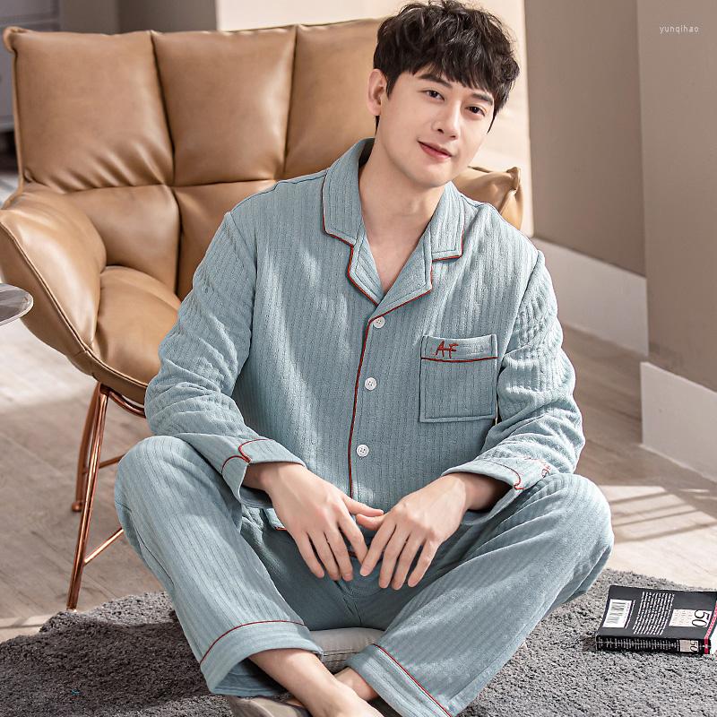 

Men's Sleepwear Winter Thick Warm Men Air Cotton Pajamas Long Sleeve Turn-down Collar Cardigan -4XL Male Lounge Homewear Clothing, Yg1012
