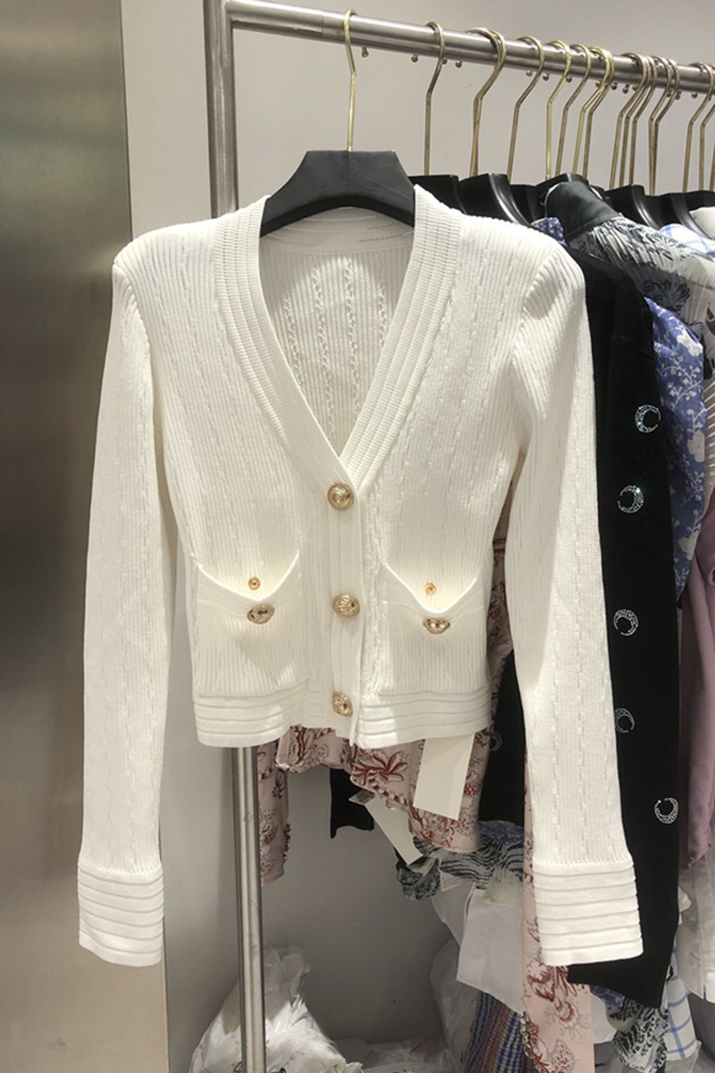 Women's Jackets Wild Autumn Winter Knit Coat Fashion Sueters De Mujer Slim V Neck White Knitted Sweater Crop Outwear Black Cardigan Shirts T