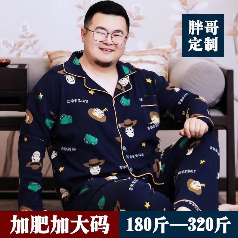 

Men's Sleepwear 15011-6Pajamas Men's Fall/winter Cotton Long-sleeved Loose Fat Plus Size Home Service Suit 150 Kg