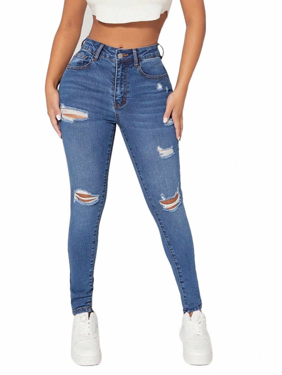 

Women's Jeans petite Ripped Frayed Skinny Jeans 26hO#, Medium wash
