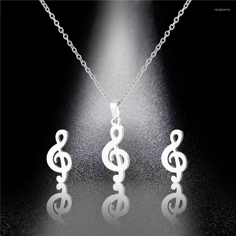 

Jewelry Sets Note Pendant Titanium Steel Necklace Female Korean Version Earrings Set Valentine's Day, Picture shown