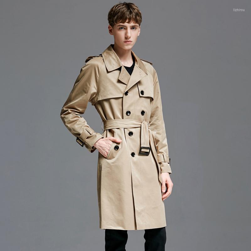 

Men' Trench Coats Khaki Long Style Mens Windbreaker Luxury Solid Double Breasted Jackets Plus Size 6xl Spring Autumn Men