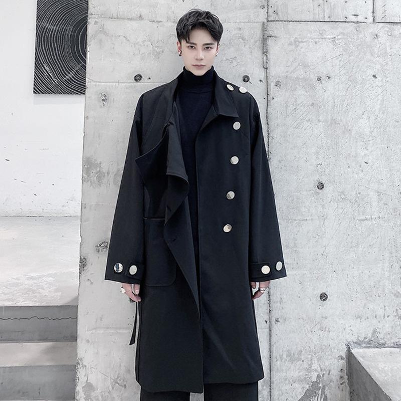 

Men's Trench Coats Winter Autumn 2022 Asymmetrical Polymetallic Buttons Coat For Men Fashion Lapel Single Breasted Windbreaker, Black