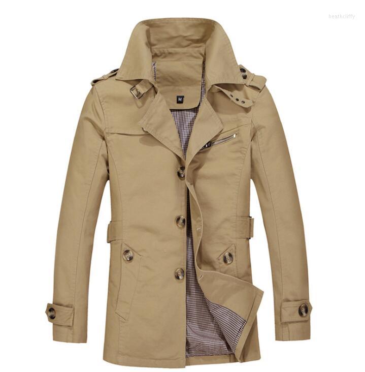 

Men's Trench Coats Mens Man Business Mid-length Coat Men Clothes Cotton Slim Fit Overcoat Long Sleeve Designer Khaki Plus Size 5XL, Black
