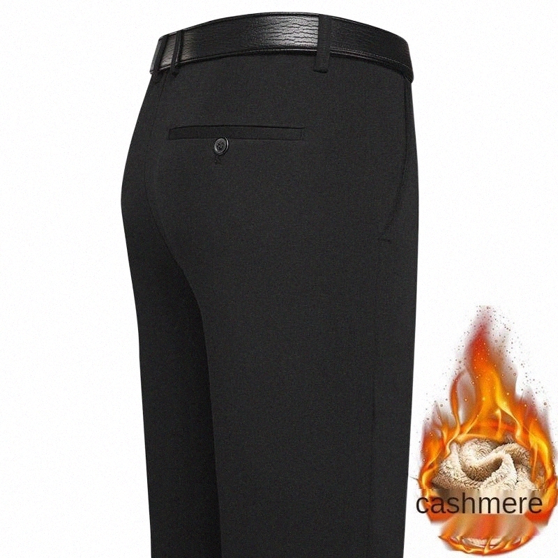 

men's Pants Smart Casual Autumn Winter Thick Stretch Fleece Business Trousers High Waist Large Size Loose Straight Suit m07u#, Pic