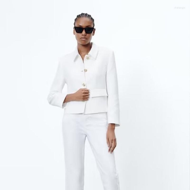 

Women's Jackets 2022 Autumn Women's Fashion Temperament All-match Gold-breasted White Short Long-sleeved Coat