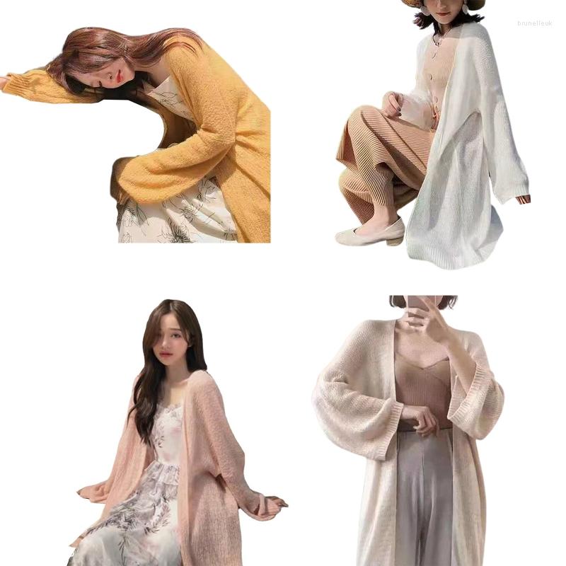 

Women's Knits Loose Summer Cardigan Solid Tops Long Sleeve French Style Blouses Open Front, Pink