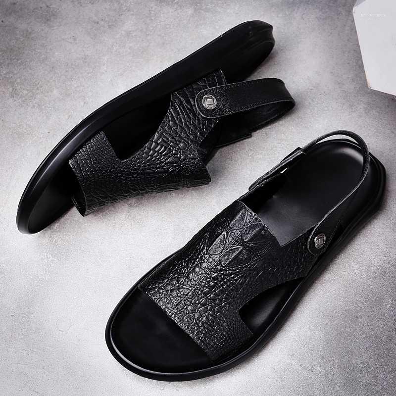

Sandals Sandalias Hombre De Cuero Summer Genuine Leather Men Shoes Mens Handmade Mountain Lightweight Masculina Sandles Fashion, Black