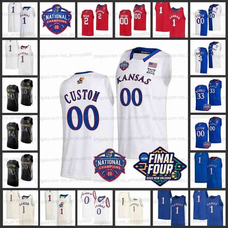 

College Basketball Wears Custom 2022 NCAA Final Four 4 KU Kansas Jayhawks Basketball Jersey 5 Kyle Cuffe 30 Ochai Agbaji Jersey 11 Chris Lyk, As shown