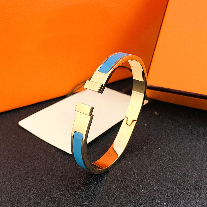 

Titanium Steel Hot Luxury Bracelets Bangles Female Wedding Love Brand H Charm Bracelet for Women 8mm Narrow Version S160