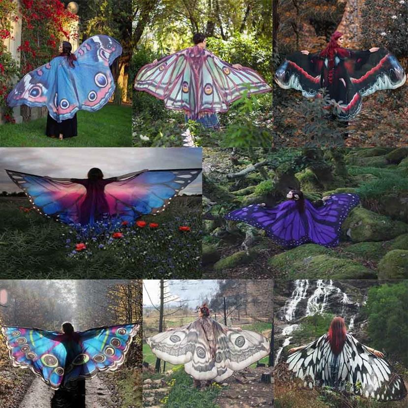 

2018 Women Butterfly Wing Large Fairy Cape Scarf Bikini Cover Up Chiffon Gradient Beach Cover Up Shawl Wrap Peacock Cosplay Y18102302i
