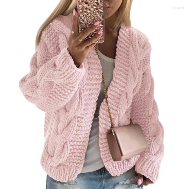 

Women' Knits Long Sleeve Open Stitch Coarse Yarn Thickened Sweater Cardigan Women Solid Color Autumn Winter Twist Knitted Coat Outerwear, Black