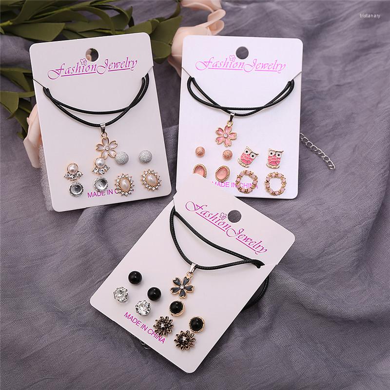 

Jewelry Sets Style Necklace Ear Stud Women Suit Cool Versatile Cute Flower Elegant Earings Set