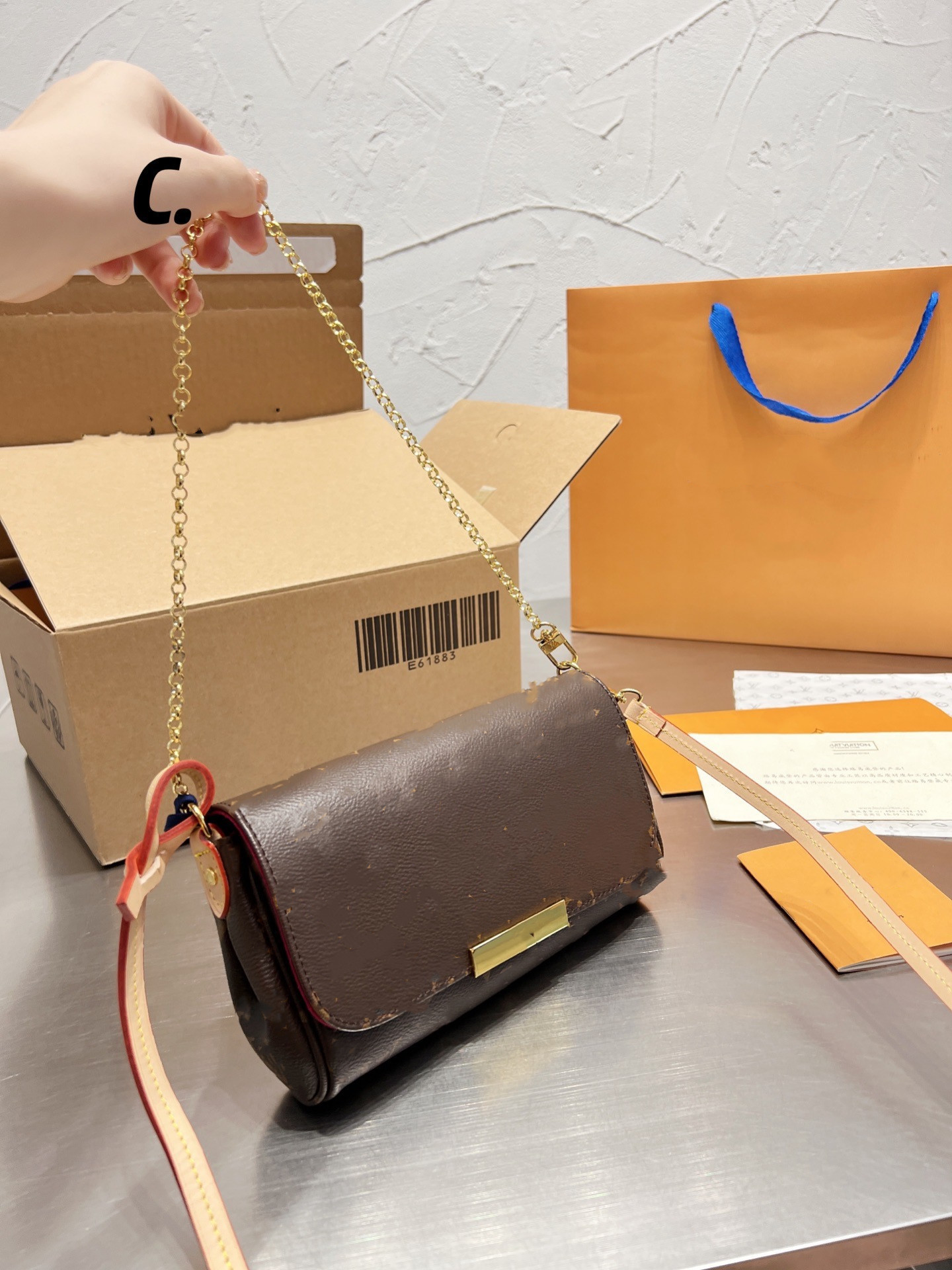 

MM Favorite Clutch Shoulder Totes Bag Women Classic Brown Flower Check metal chain Crossbody Messenger Handbag Lady Evening Party luxury