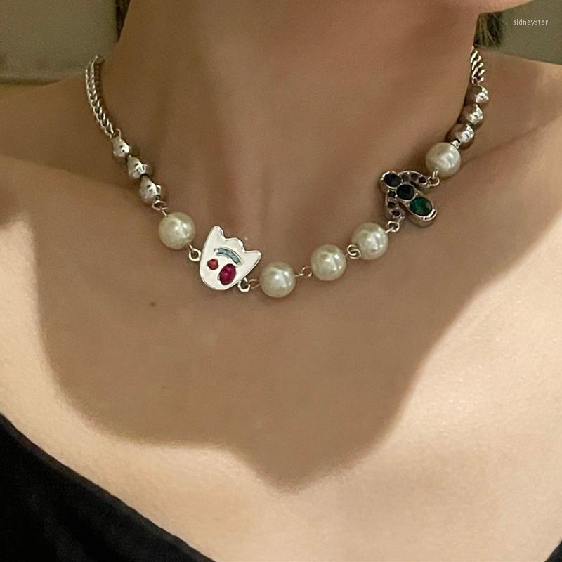 

Chokers Necklaces Retro Punk Ghost Cactus Pearl Choker For Women Men Fashion Street Hip Hop Creative Clavicle Chain Halloween Jewelry