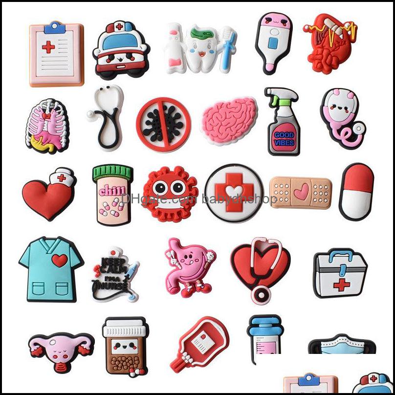 

Cartoon Accessories Wholesale Medical Collection Croc Shoe Nurse Charms Doctor Pill Red Pin Pieces Wristband Bracelet Deco Babydhshop Otyeu, Randomly sended colors