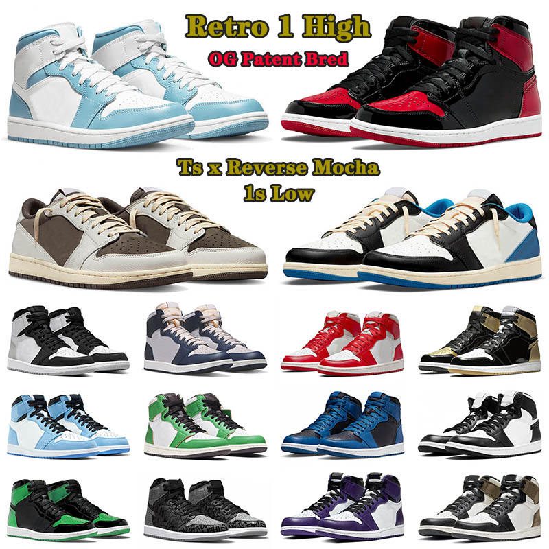 OG 1 Basketball Shoes Jumpman 1s Bred Patent Mid University Blue Unc Jorda Jorden1s Ts x Reverse Mocha Low J1 Men Women Sports Trainers Sneakers 36-46, B11 white lime 36-46