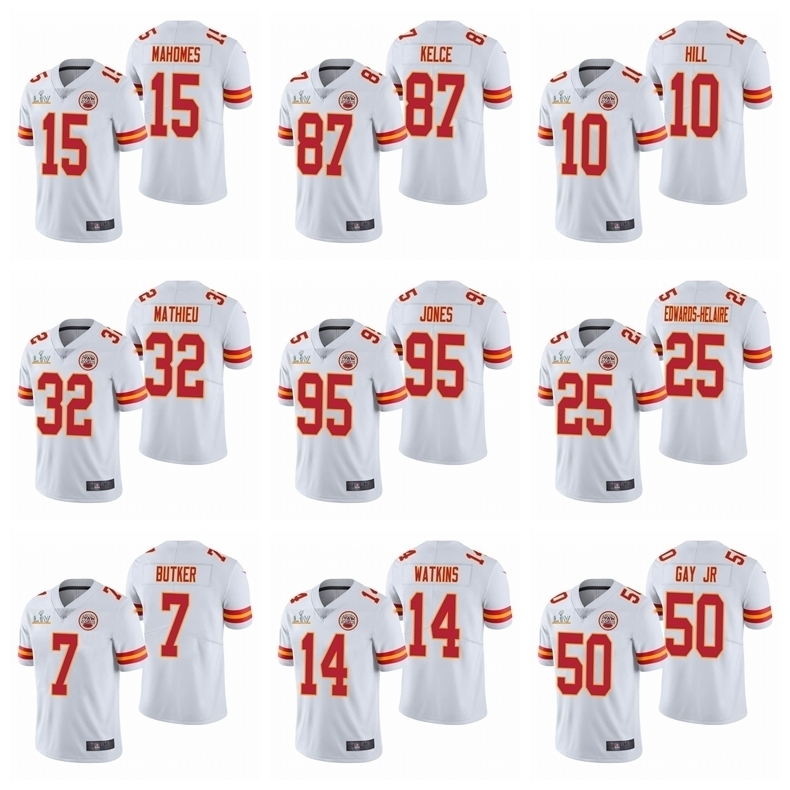 

Jersey 15 Patrick Mahomes 87 Travis Kelce 10 Hill 32 Mathieu Kansas City Super Chief Men White Limited Football Jersey Bowl